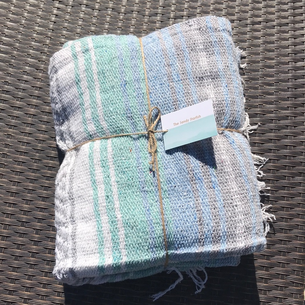 Light Blue, Mint Baja Beach/Festival/Yoga Blanket - Picture 7 of 8